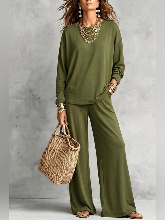 Yio Moda Pants - Long Sleeve Top and Wide-Leg Pants Set